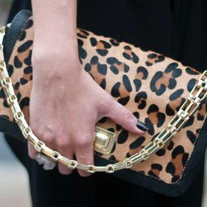 BCBG MAXAZRIA Sopia Calf Hair Leopard Print Convertible Shoulder Bag Clutch